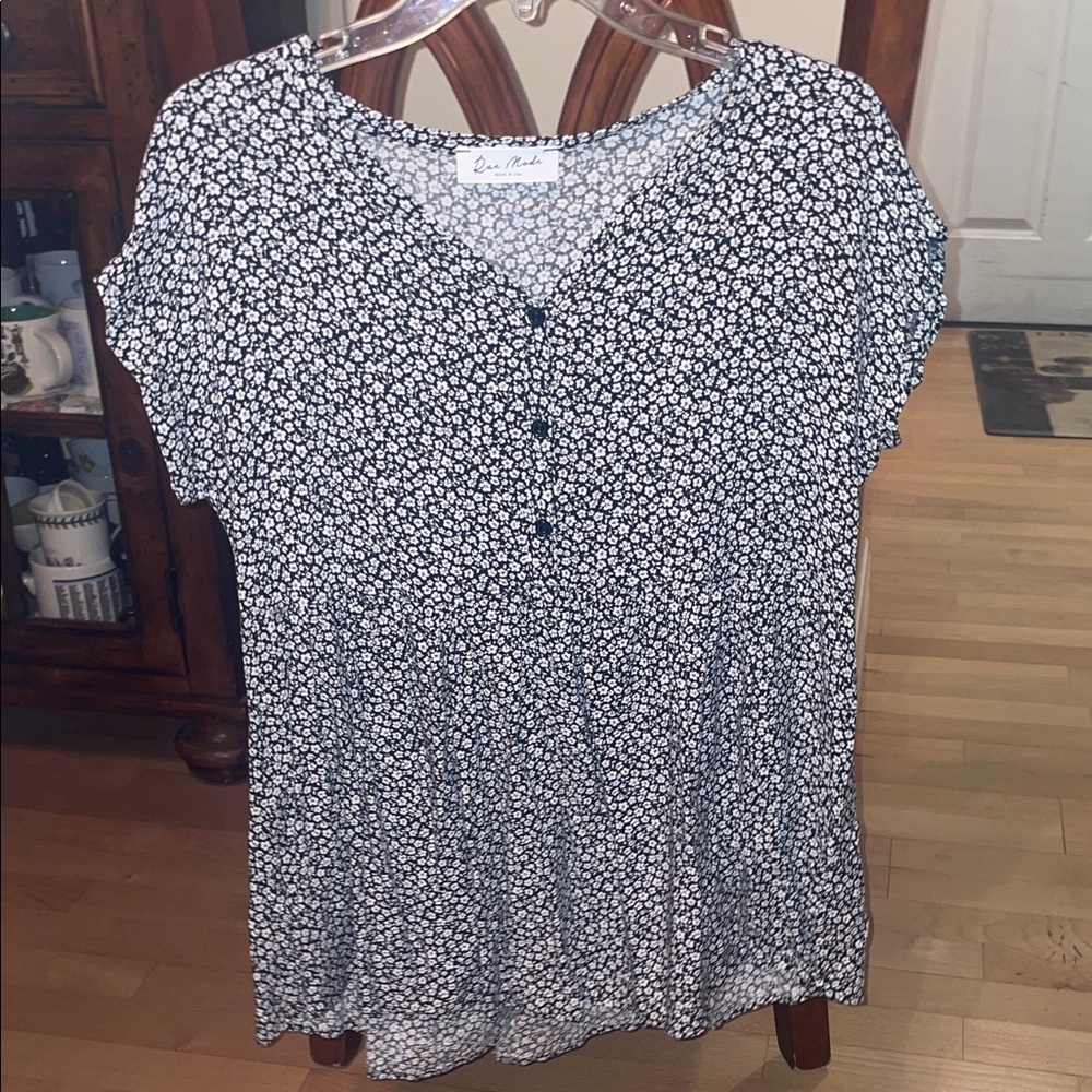 Chic Black and White Floral Blouse